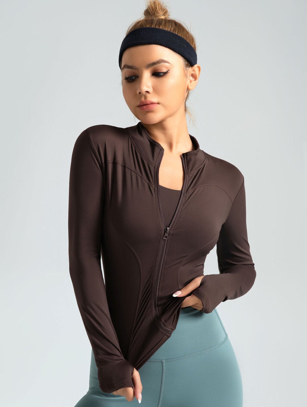 Zip - Up Slim Fit Long Sleeve | Thumbhole Sports Jacket | Stylish Workout & Yoga Top - Women's Activewear by Ceecile